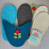 Joe's Toes Flora felt slippers in teal with vinyl soles