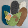 Joe's Toes oak leaf slipper kit in green and teal felt with brown suede soles