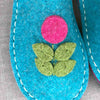 Joe's Toes Flora slipper flower close up fuchsia on turquoise felt