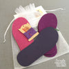 Joe's Toes kit with fuchsia and purple and rubber soles, purple thread, no yarn
