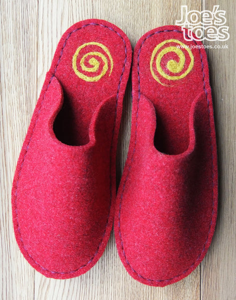 Red Felt Slipper - Yellow Swirl - Joe's Toes  - 1