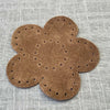 Suede flower shaped patch 87mm diameter with stitch holes Brown colorolour