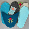 Joe's Toes Flora felt slippers in teal with rubber soles