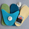 Joe's Toes sheepy slipper kit in turquoise with sheep motif  and rubber outsoles