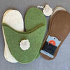 Joe's Toes sheepy slipper kit in green with sheep motif  and suede outsoles