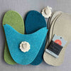 Joe's Toes sheepy slipper kit in turquoise with sheep motif  and vinyl outsoles