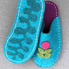 Joe's Toes Flora felt slippers in turquoise with felt soles bottom view