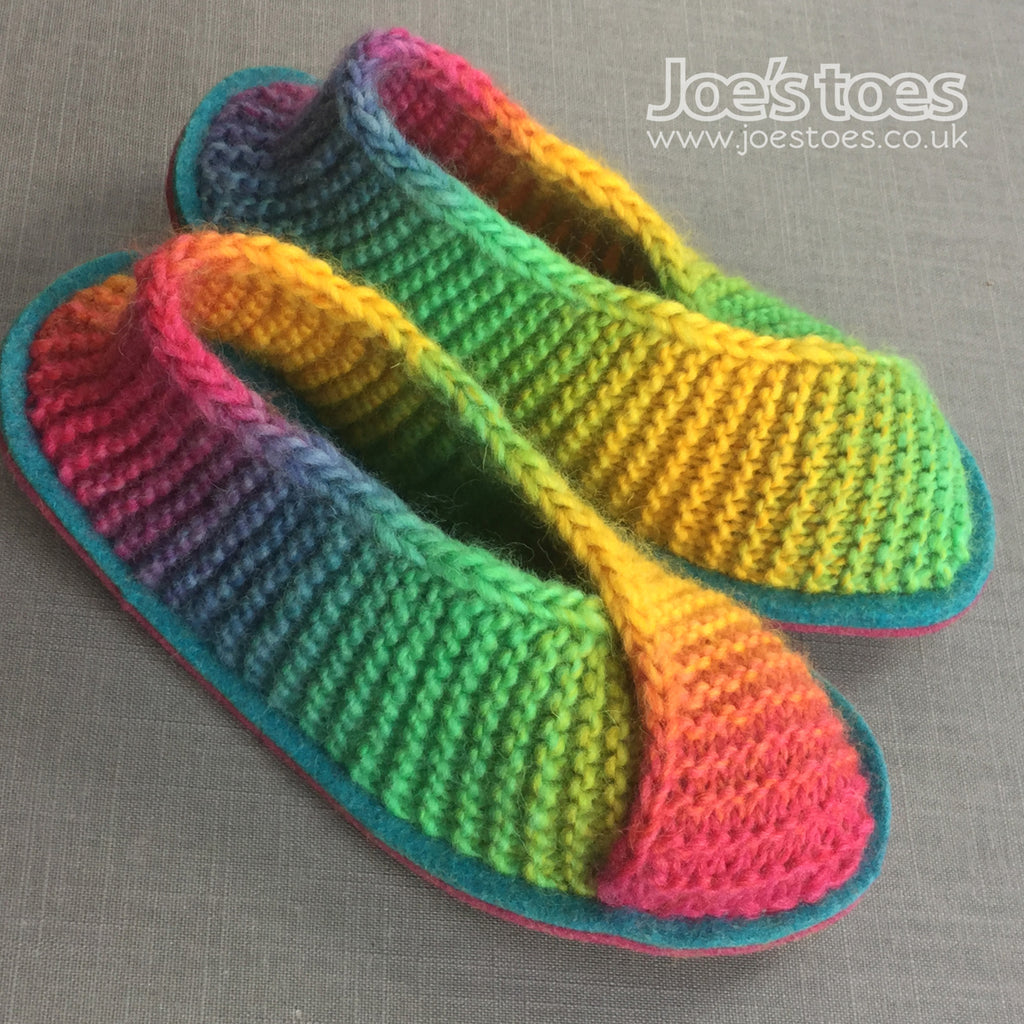Joe's toes rainbow knitted slippers