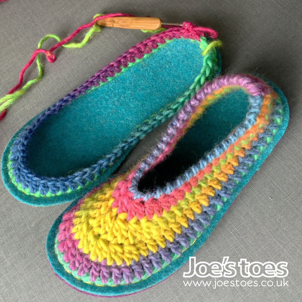 Joe's Toes Rainbow slippers sarah crochet pattern