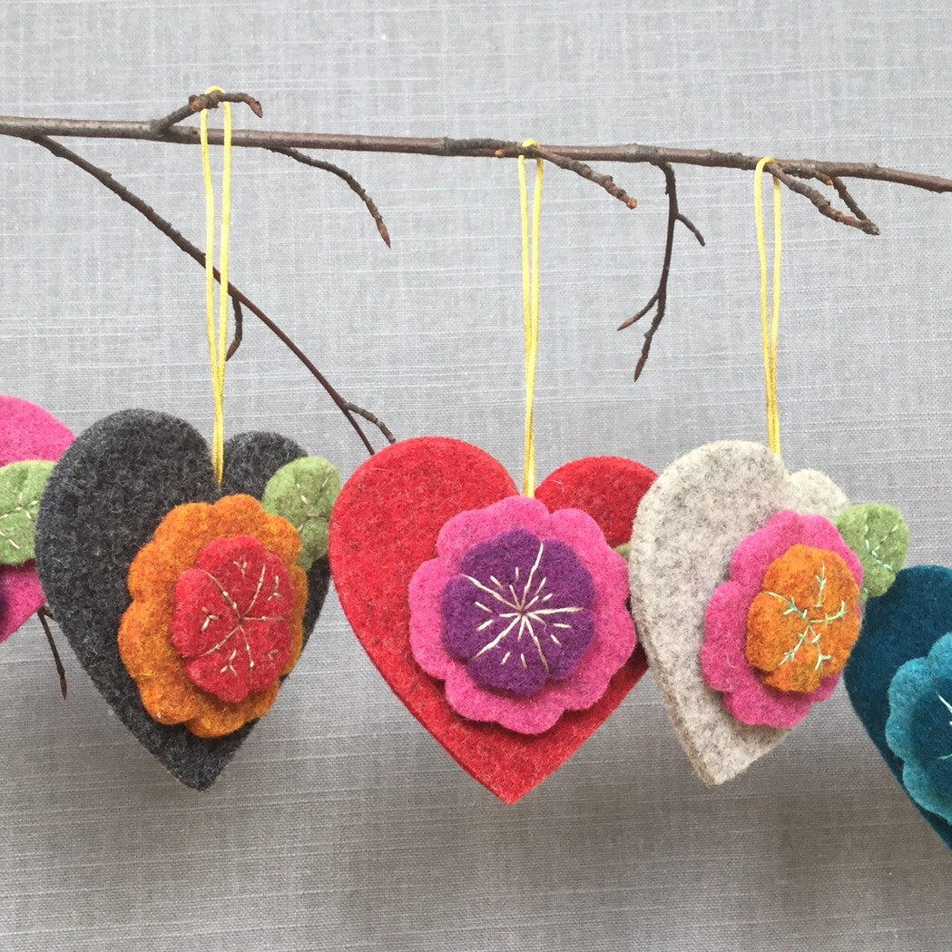 Assorted Colors Wool Felt Heart Ornaments Set of 8 'Smiling Hearts' -  International Medical Corps
