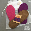 Joe's Toes kit with fuchsia and purple soles,  purple thread, suede soles, no yarn