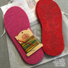 Joe's Toes kit with fuchsia and red soles, rainbow thread but no yarn