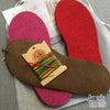 Joe's Toes kit with fuchsia and red soles,  rainbow thread, suede soles, no yarn