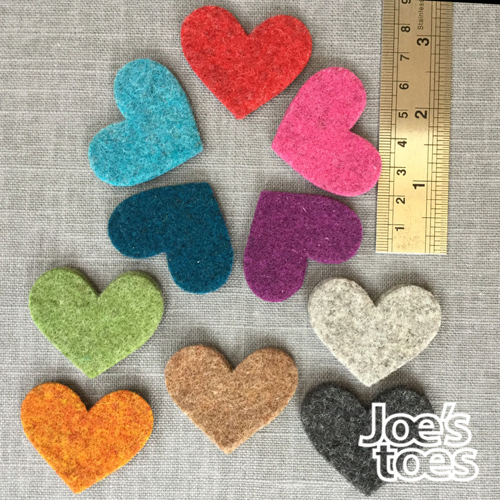 Joe's Toes small felt hearts in ten colours