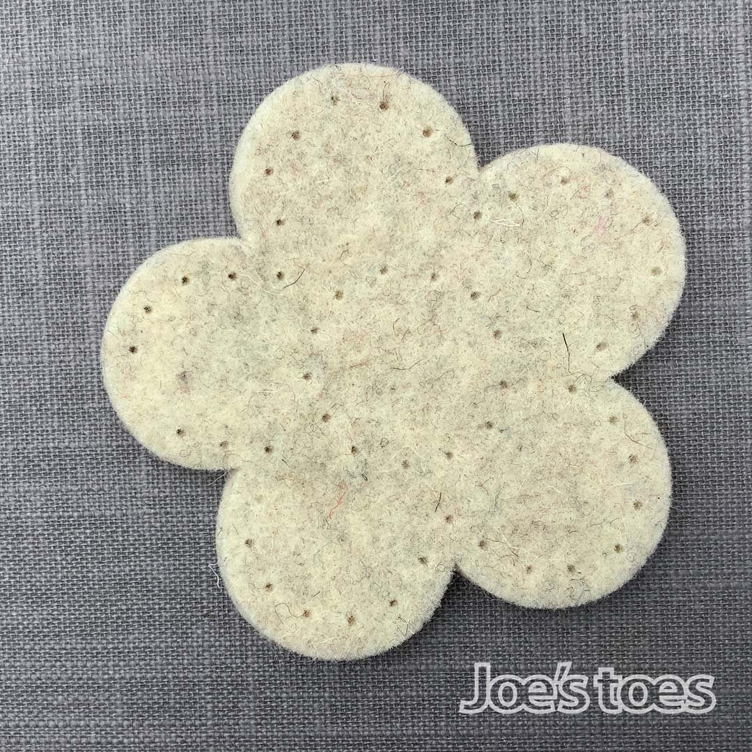 Joe's Toes heart shape sew-on patches with punched holes for easy